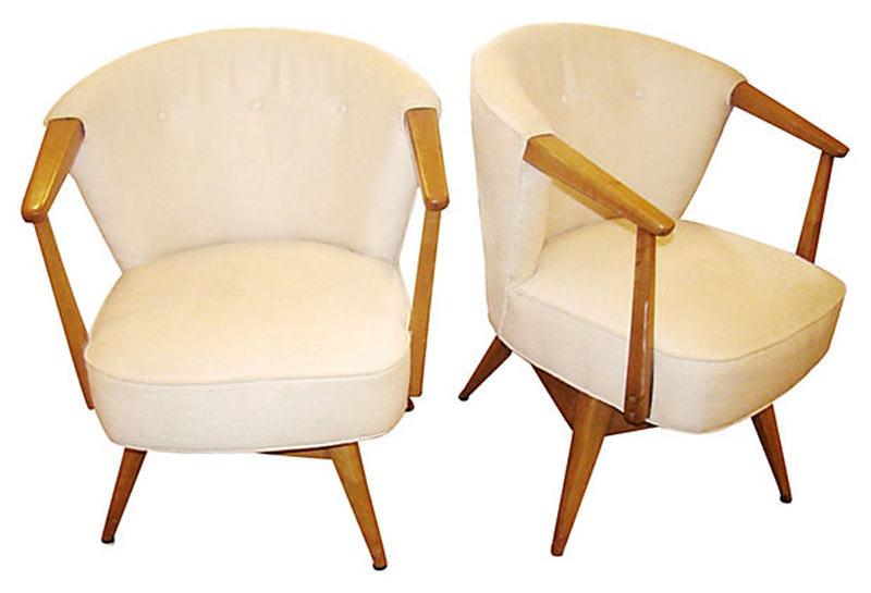Pair Of 1950's Heywood Wakefield Style Swivel Chairs Modernism